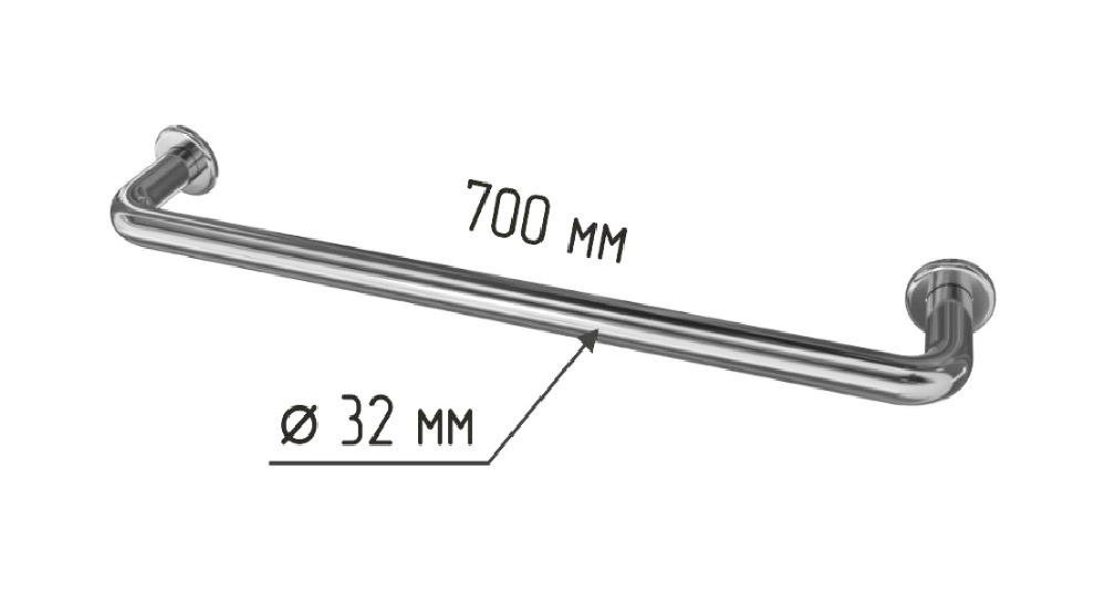 Поручень для ванной прямой настенный из нержавеющей стали 700мм Ø 32