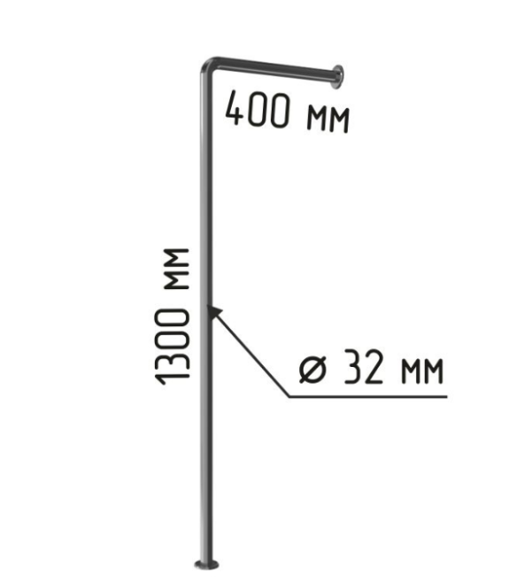 Поручень для писсуара напольно-пристенный Г-образный 400х1300мм