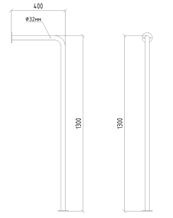 Поручень для писсуара напольно-пристенный Г-образный 400х1300мм — изображение 3