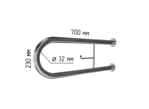 Поручень для унитаза двухопорный неоткидной с держателем туалетной бумаги 700х230мм Ø 32