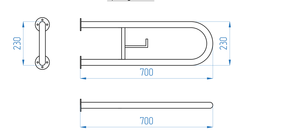 Поручень для унитаза двухопорный неоткидной с держателем туалетной бумаги 700х230мм Ø 32 — изображение 2