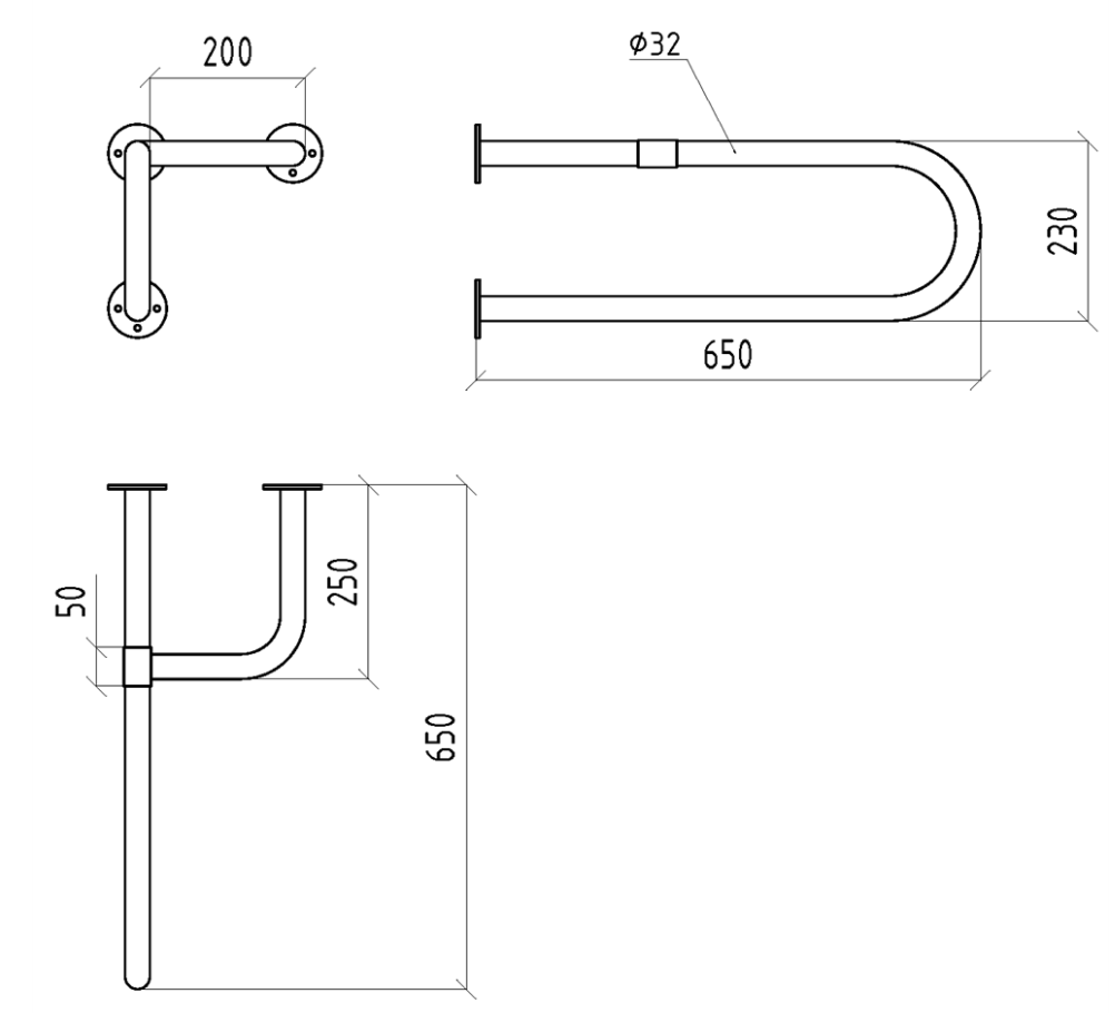 Поручень для раковины трехопорный универсальный 650мм — изображение 3