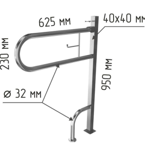 Поручень откидной на стойке с бумагодержателем 950x650х230 мм