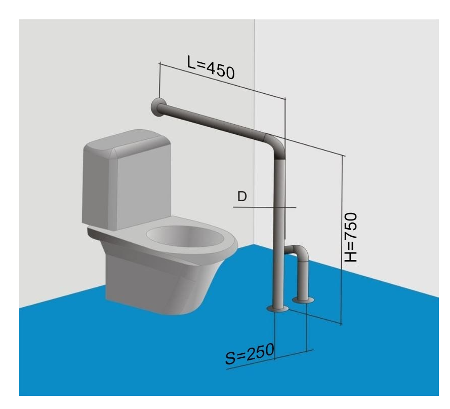 Поручень для туалета для инвалидов с ПВХ накладкой напольный h-образный - Левый — изображение 4
