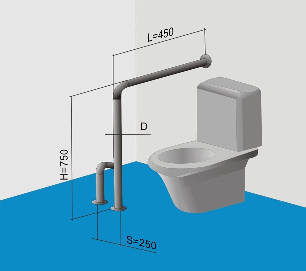 Поручень для туалета для инвалидов с ПВХ накладкой напольный h-образный - Левый — изображение 3