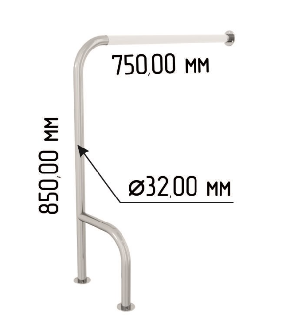 Поручень для туалета для инвалидов с ПВХ накладкой напольный h-образный - Левый