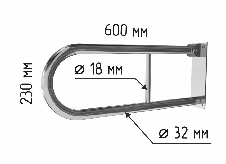Поручень откидной для унитаза настенный без бумагодержателя 600х230