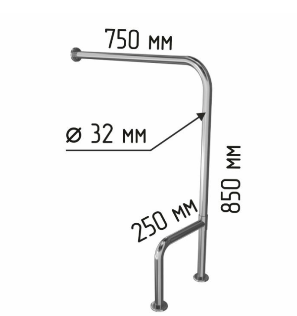 Поручень опорный для туалета напольный для инвалидов h-образный, универсальный