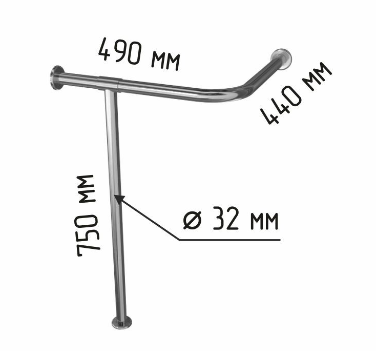 Поручень для угловой раковины арт. DS IF35 на стойке 440х490х750мм, универсальный