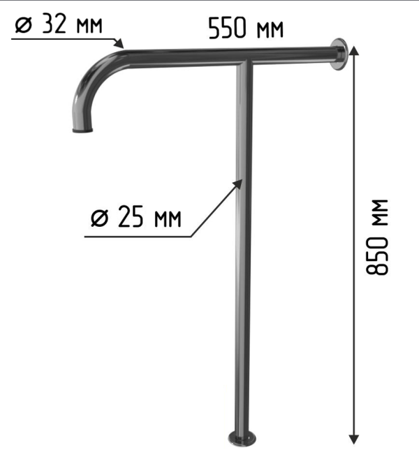 Поручень для раковины напольно-пристенный 550х850мм, для людей с ограниченными возможностями