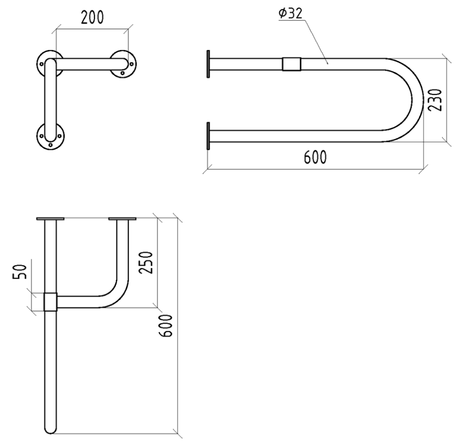 Поручень для раковины для МГН трехопорный универсальный 600мм из нержавеющей стали — изображение 3