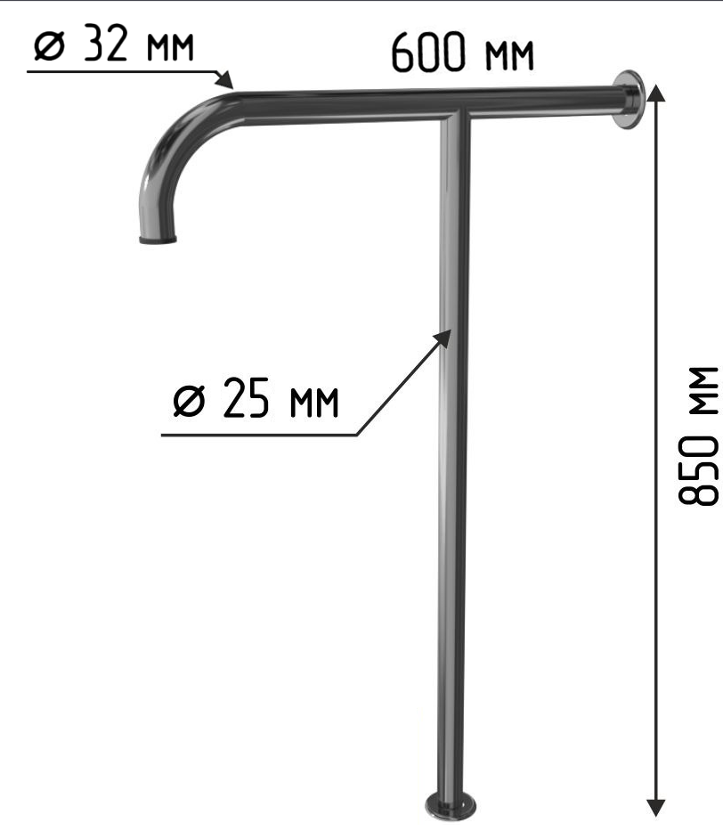 Поручень для раковины напольно-пристенный 600х850мм из нержавеющей стали