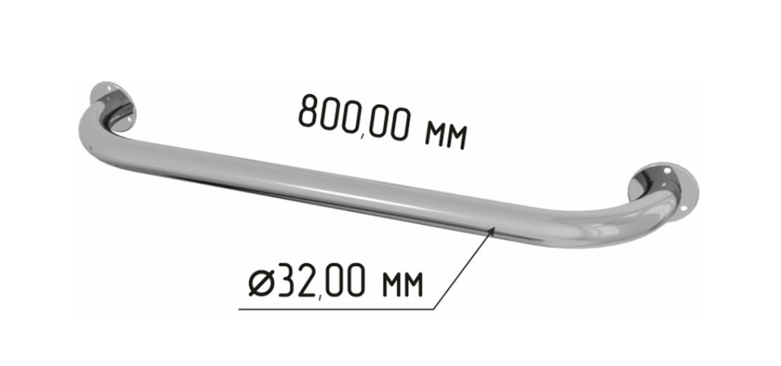 Поручень для ванной для МГН прямой настенный из нержавеющей стали 800мм Ø 32