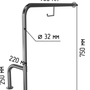 Поручень для унитаза напольный h-образный с держателем туалетной бумаги 900х750 мм, универсальный