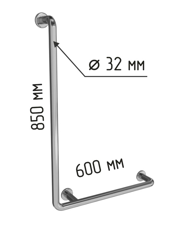 Поручень для ванны и душа настенный Г-образный 850х600мм, правый