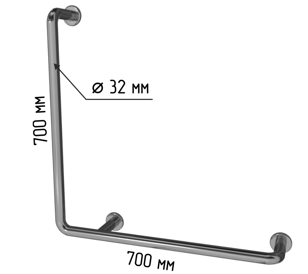 Поручень для ванной L-образный комбинированный 700х700мм, универсальный
