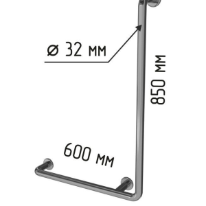 Поручень опроный для ванны и душа для МГН настенный Г-образный 850х600мм, левый