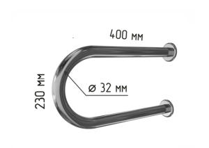 Поручень для раковины настенный двухопорный 400мм Ø 32, для людей с ограниченными возможностями