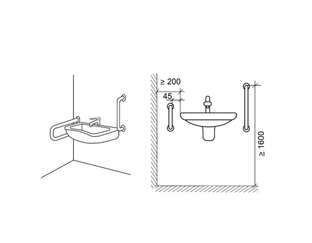Поручень для раковины настенный двухопорный 400мм Ø 32, для людей с ограниченными возможностями — изображение 2