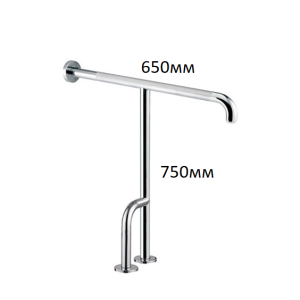 Поручень опорный напольный для ванной и санузла т-образный 650х750мм - Правый