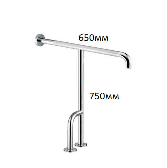 Поручень опорный напольный для ванной и санузла т-образный 650х750мм - Правый