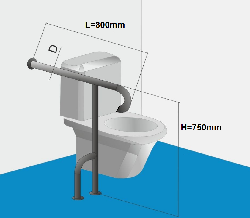 Поручень опорный напольный для ванной и санузла т-образный 650х750мм - Правый — изображение 2
