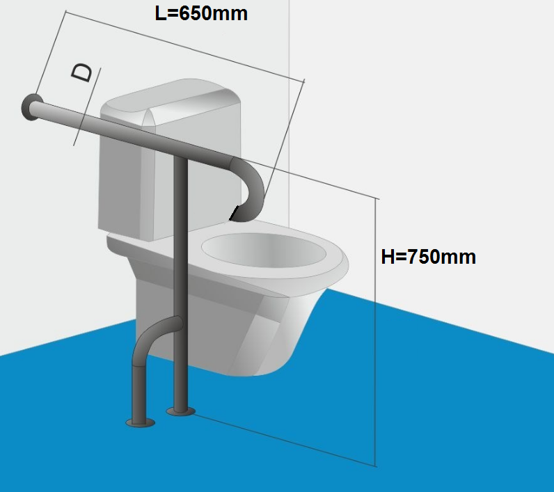 Поручень опорный напольный для ванной и санузла т-образный 650х750мм - Правый — изображение 5
