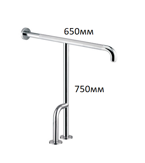 Поручень опорный напольный для ванной и санузла т-образный 650х750мм - Левый