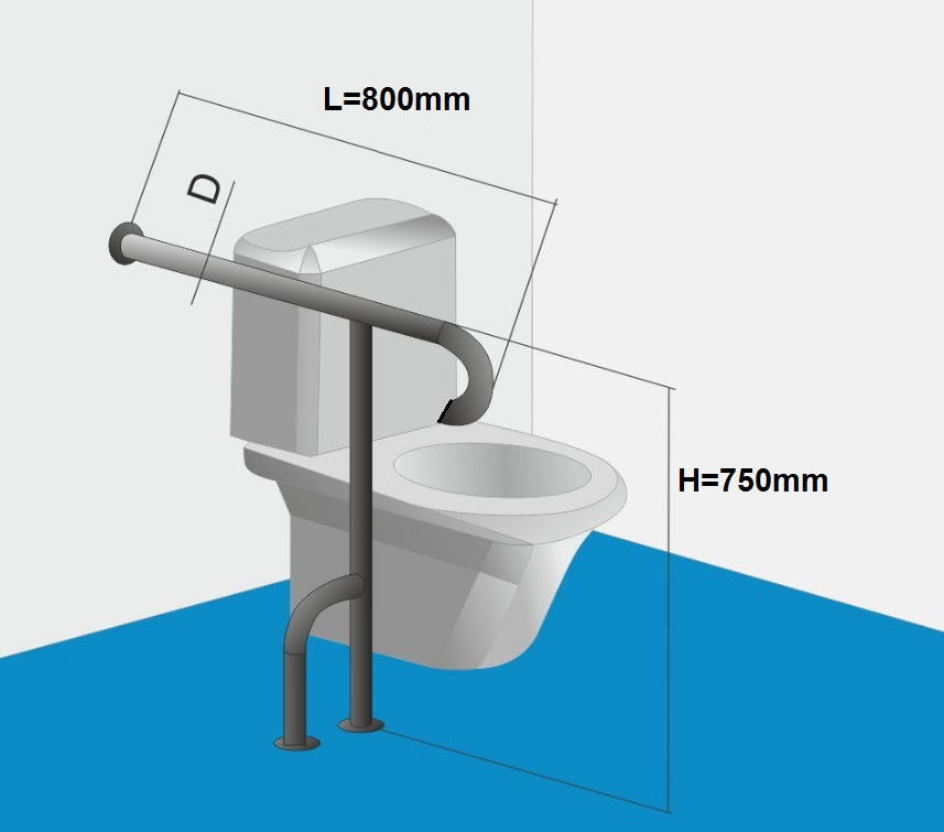 Поручень опорный напольный для ванной и санузла т-образный 650х750мм - Левый — изображение 2