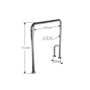Поручень опорный для ванной и санузла стационарный П-образный 600х200х750мм
