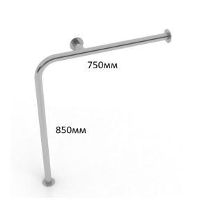 Поручень опорный для туалета и ванной напольный стационарный Г-образный 750х850мм - Правый