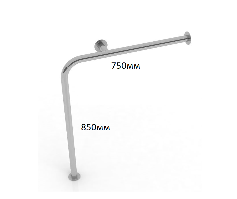 Поручень опорный для туалета и ванной напольный стационарный Г-образный 750х850мм - Левый
