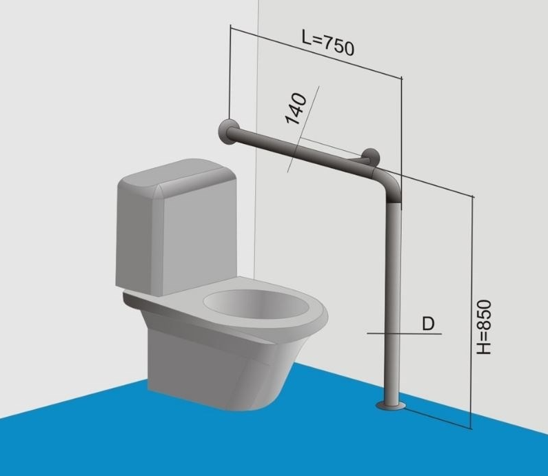Поручень опорный для туалета и ванной напольный стационарный Г-образный 750х850мм - Левый — изображение 2
