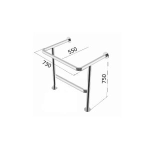 Поручень напольный на стойках для раковины с защитой слива 550х730х750мм