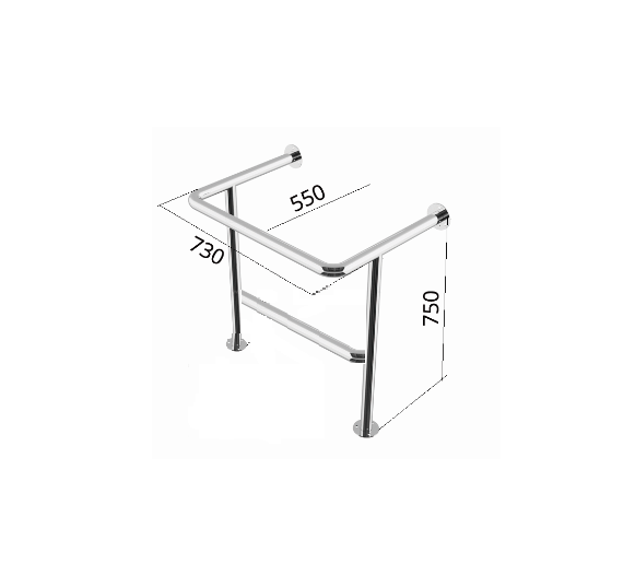 Поручень напольный на стойках для раковины с защитой слива 550х730х750мм