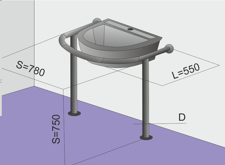 Поручень на стойках для круглой/полукруглой раковины — изображение 3