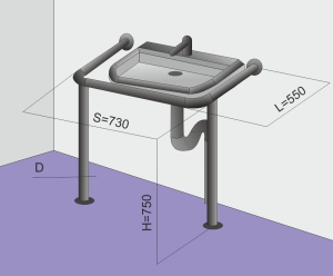 Поручень для раковины с ПВХ накладкой на стойках 600х730х750 мм