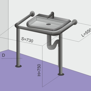 Поручень для раковины с ПВХ накладкой на стойках 600х730х750 мм