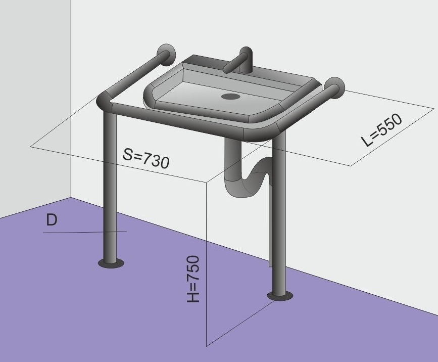 Поручень для раковины с ПВХ накладкой на стойках 600х730х750 мм
