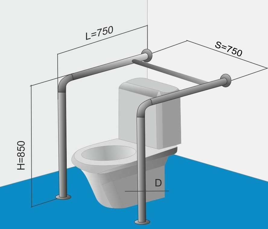 Поручень для унитаза напольный стационарный двухсторонний 750х850х700мм — изображение 4