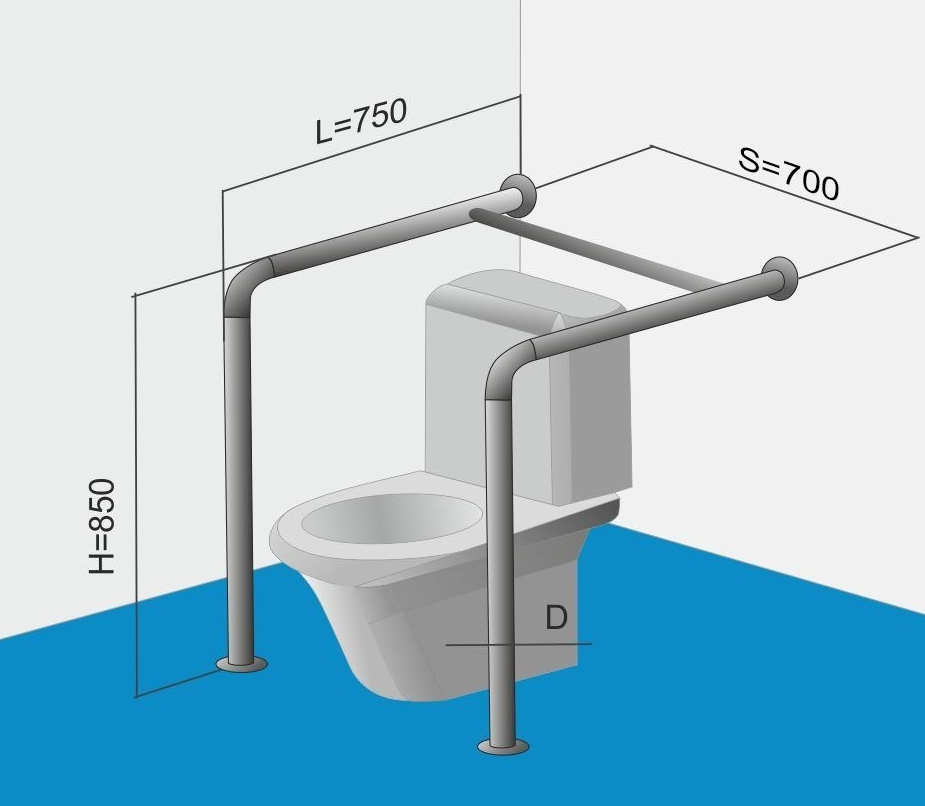 Поручень для унитаза напольный стационарный двухсторонний 750х850х700мм — изображение 3