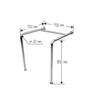 Поручень для унитаза напольный стационарный двухсторонний 750х850х700мм