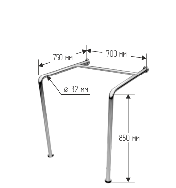 Поручень для унитаза напольный стационарный двухсторонний 750х850х700мм — изображение 2