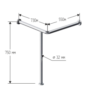 Поручень для угловой раковины на стойке 550х750х730мм - Левый