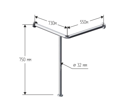 Поручень для угловой раковины на стойке 550х750х730мм - Левый
