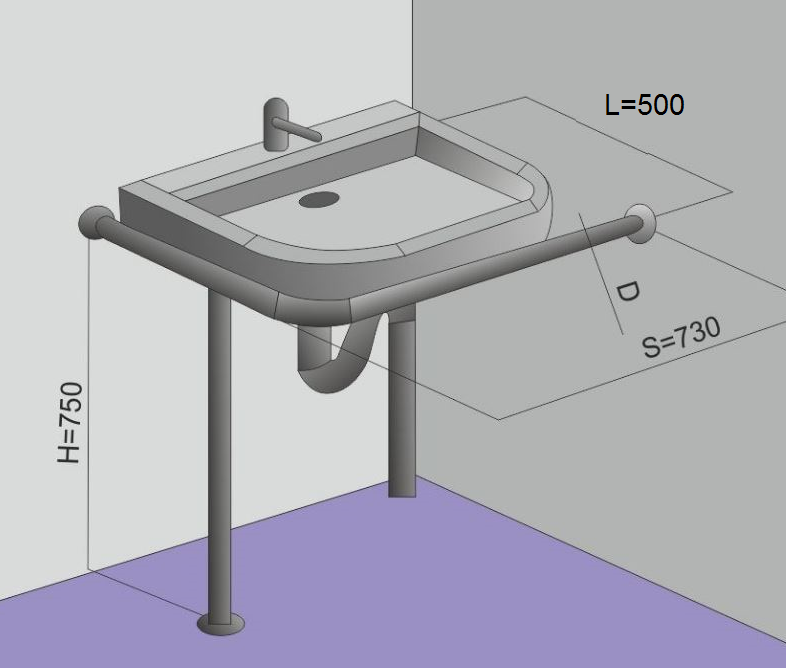 Поручень для угловой раковины на стойке 550х750х730мм - Левый — изображение 2