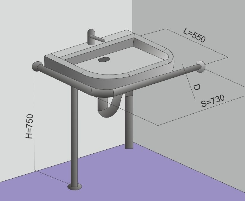 Поручень для угловой раковины на стойке 550х750х730мм - Левый — изображение 7