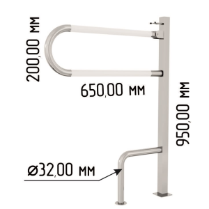 Поручень для инвалидов с ПВХ накладками откидной на стойке с бумагодержателем 650x200