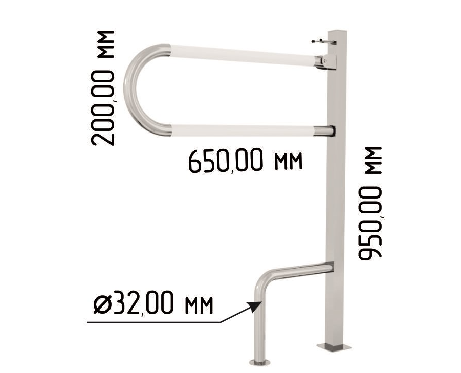 Поручень для инвалидов с ПВХ накладками откидной на стойке с бумагодержателем 650x200