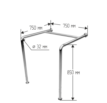 Поручень для унитаза напольный стационарный двухсторонний 750х850х750мм